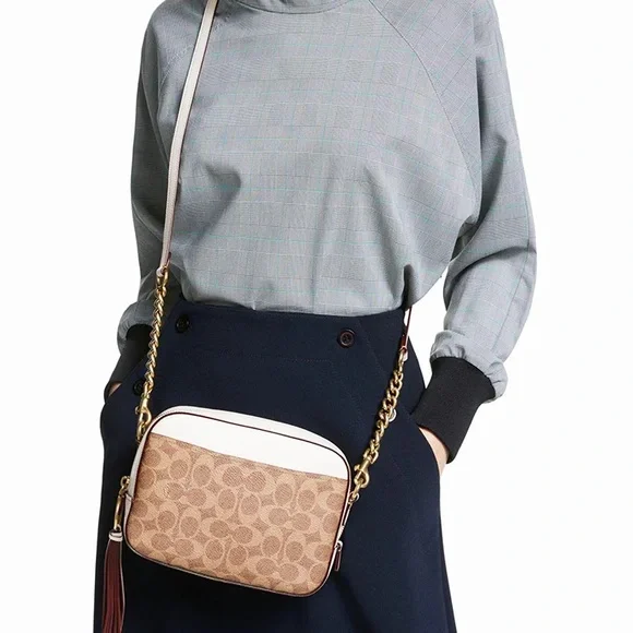 New Coach 31208 Camera Bag In Signature Canvas Tan Chalk Bags